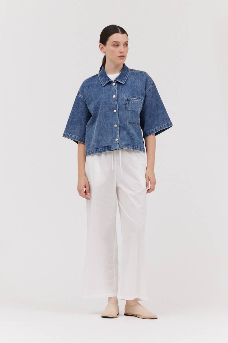 OVERFIT DENIM SHIRT TOP | L