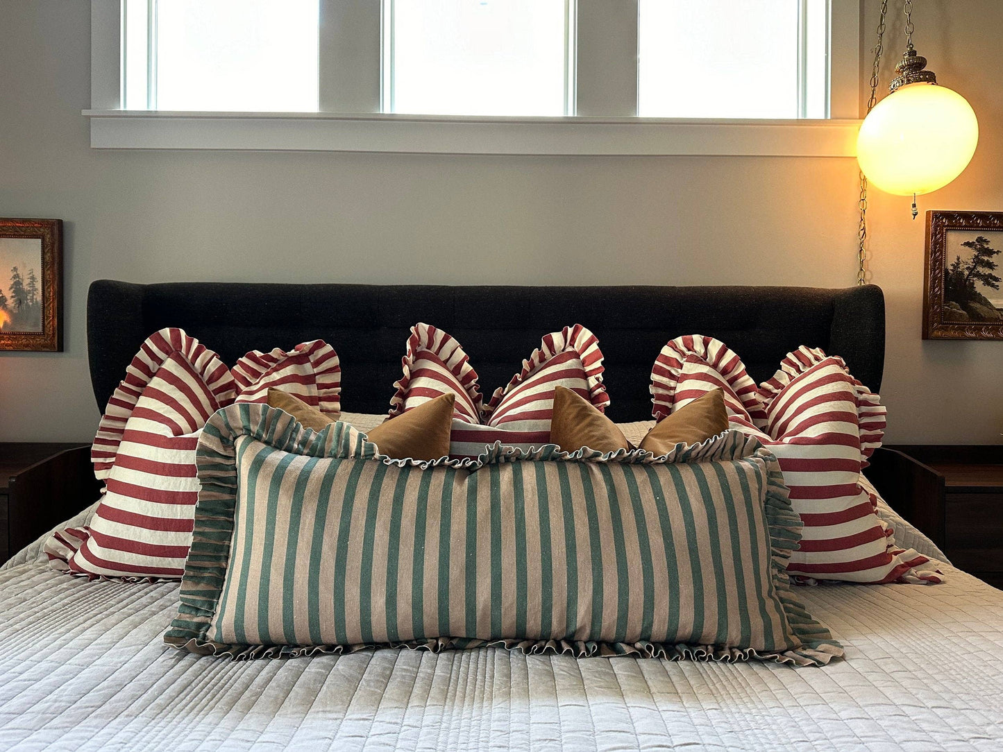 Striped-Ruffle Lumbar Pillow | Indigo