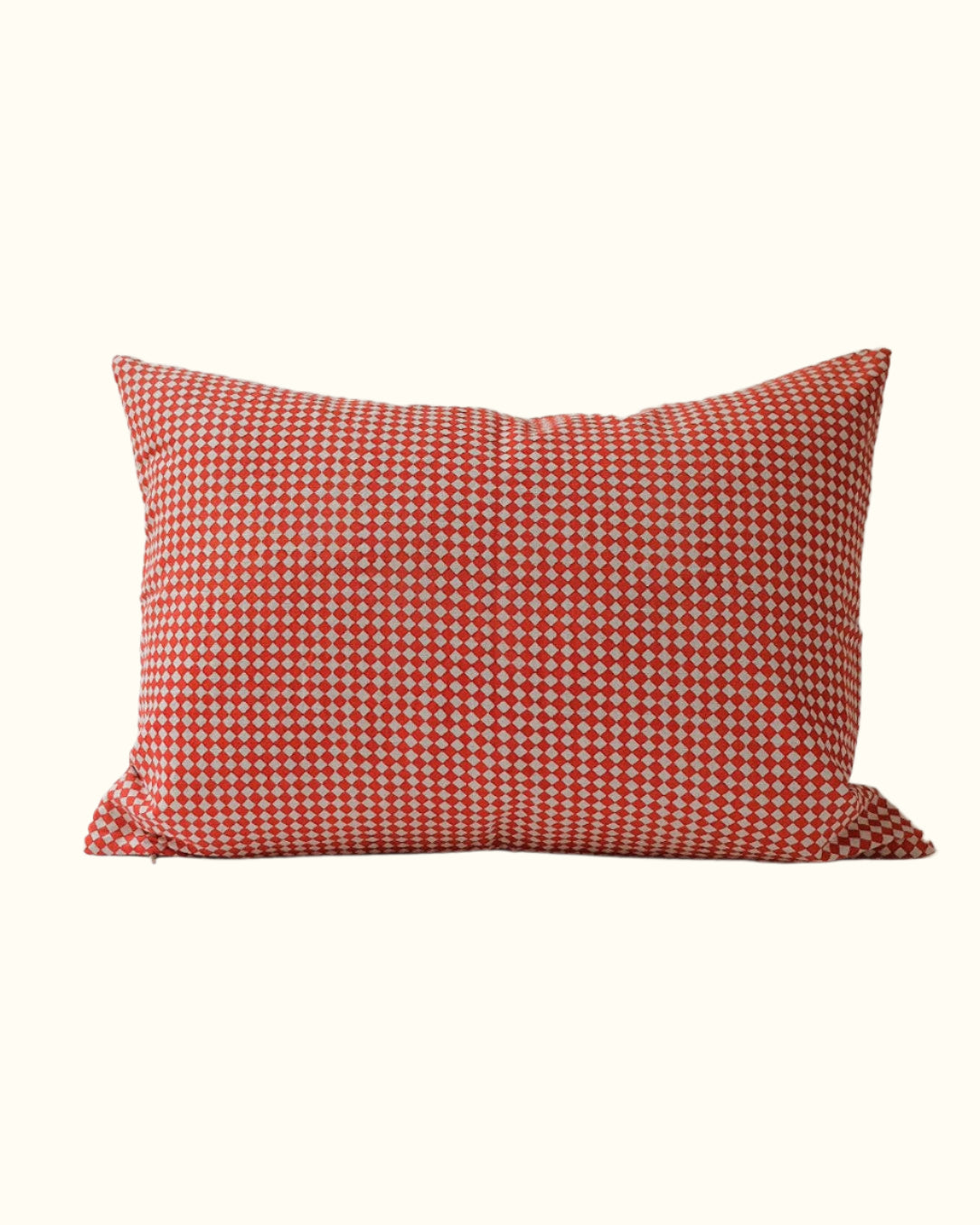 Hand Block-printed Linen Pillow (Red)