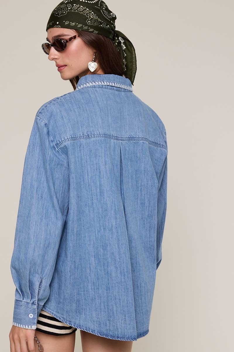Embroidered Oversized Denim Shirt