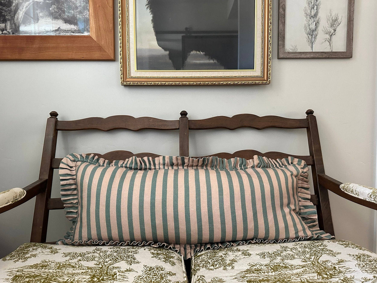 Striped-Ruffle Lumbar Pillow | Indigo