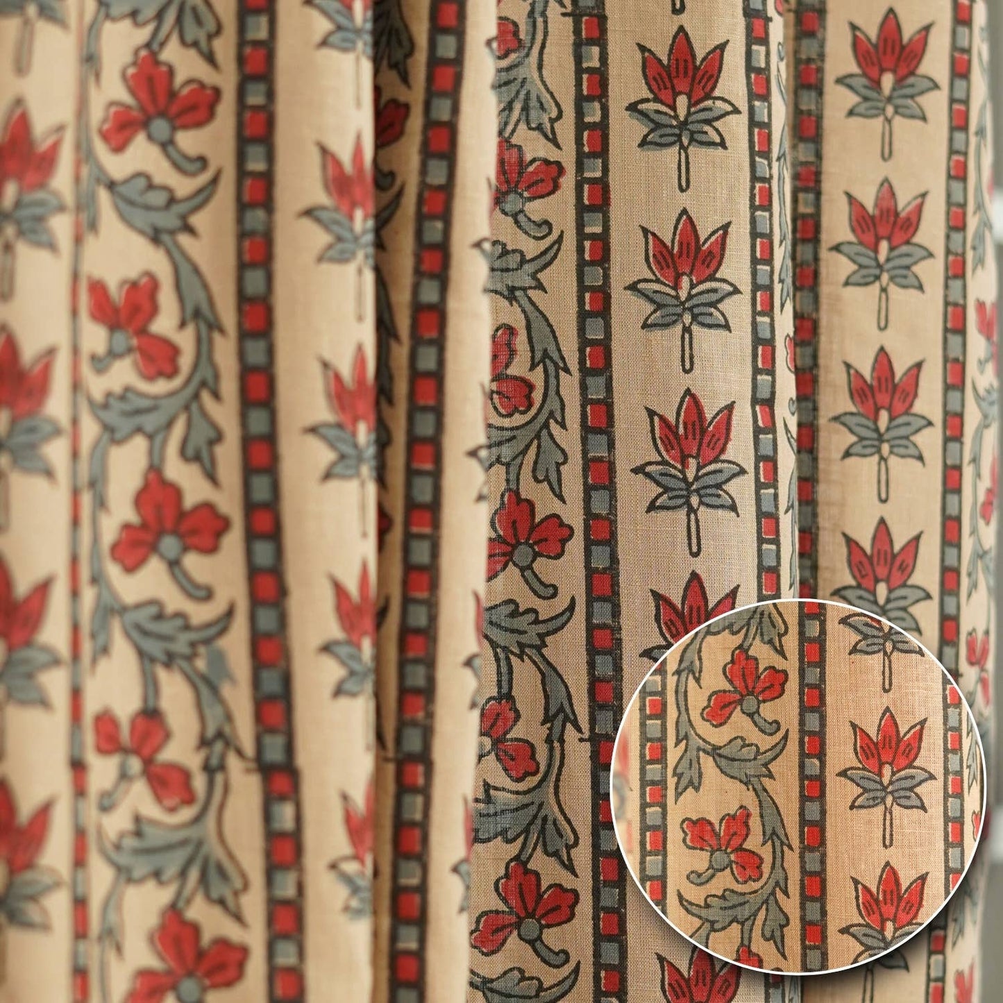 Block Print Linen Curtain