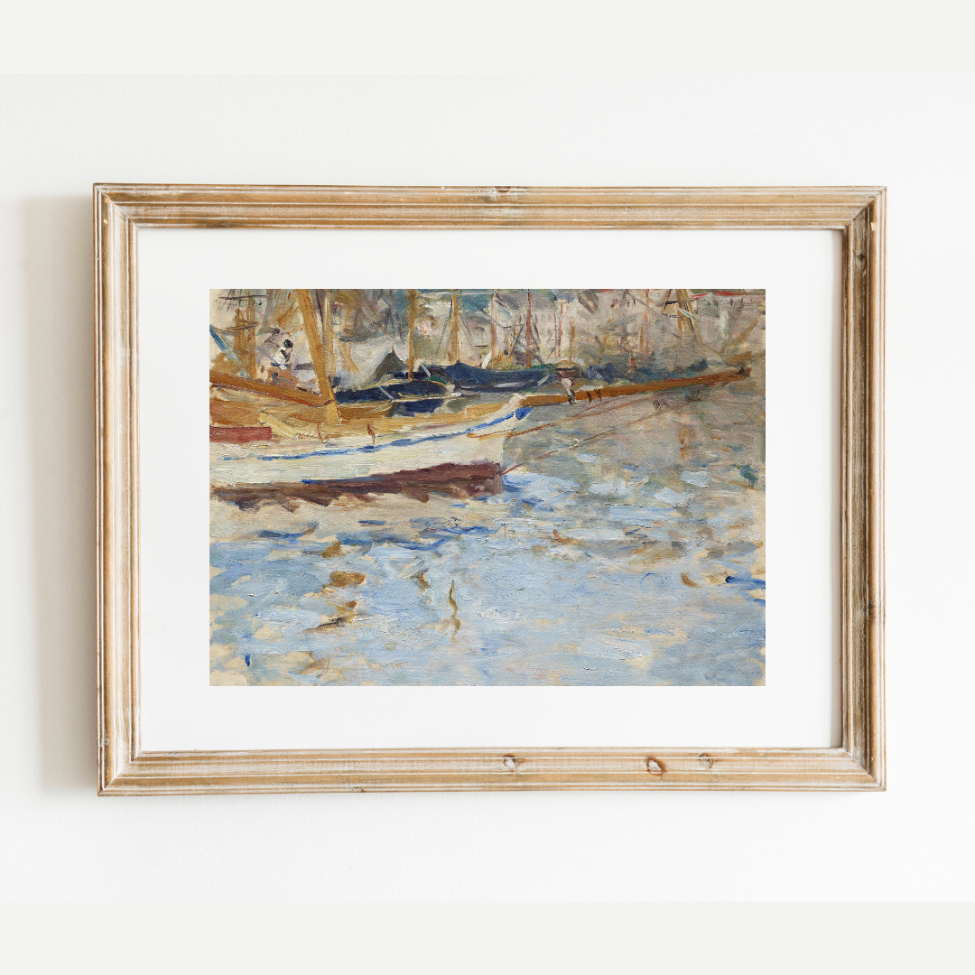 Ships in Nice, France Antique Art Print