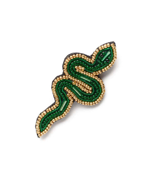 Beaded Green Snake Brooch Pin - Handmade Fair Trade