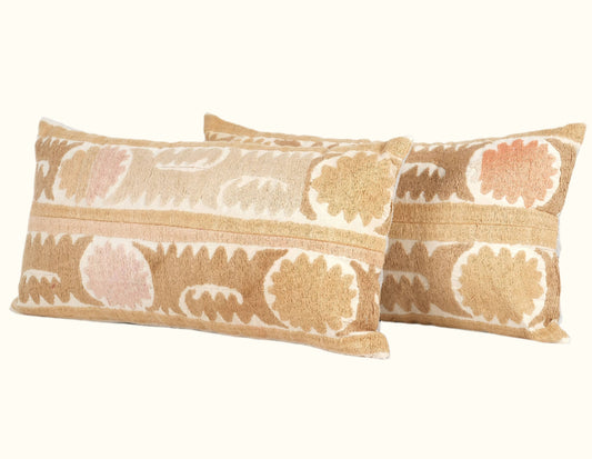 Vintage Suzani Lumbar Pillow | Neutral