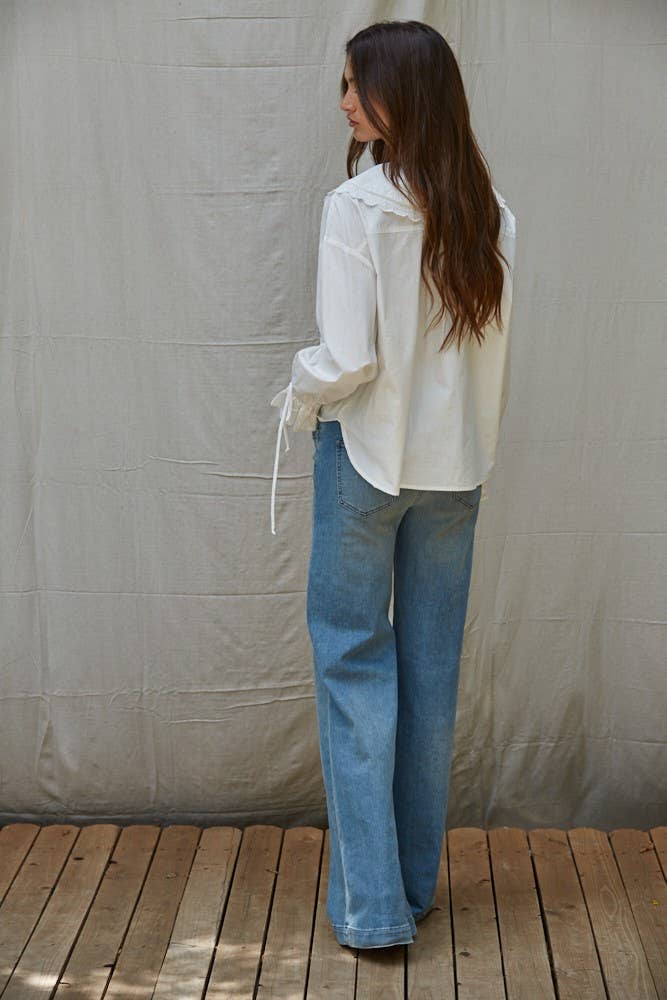 Woven Buttondown Embroidered Top