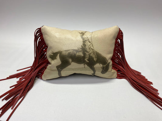 Pillow Old West Cowgirl Red Leather Fringe