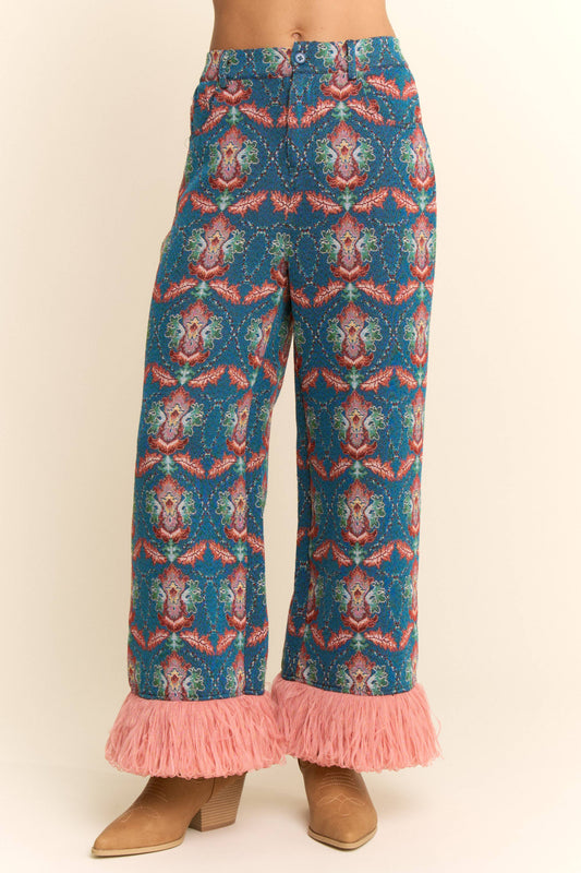 Fringe Seam Jacquard Pants