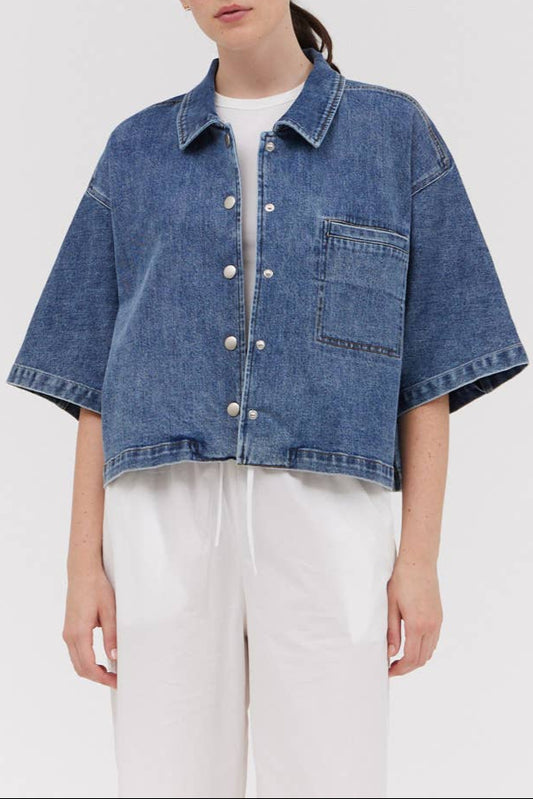 OVERFIT DENIM SHIRT TOP | L
