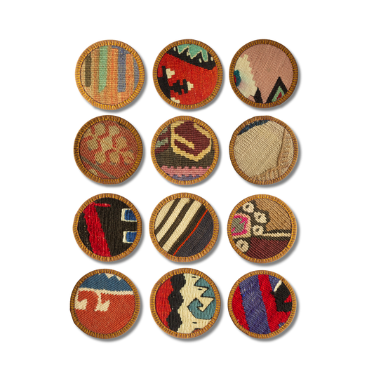Vintage Turkish Kilim Coasters - Set of 2