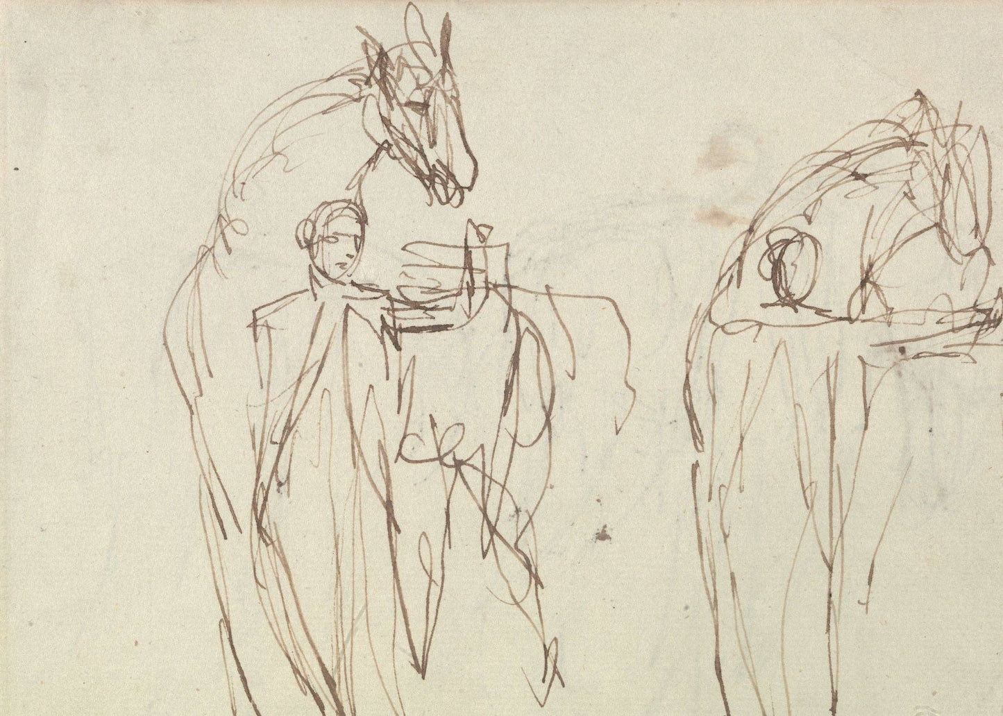 Horse & Man Sketch Antique Print