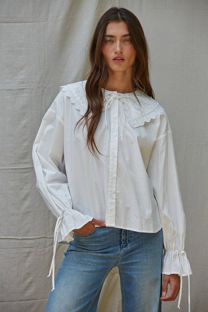 Woven Buttondown Embroidered Top