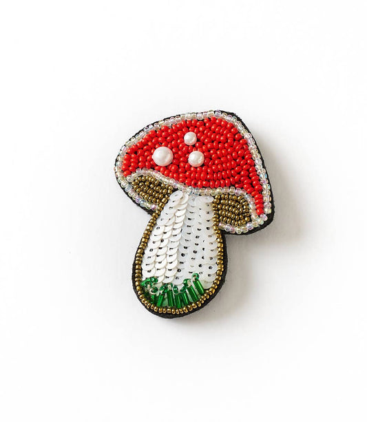 Beaded Mushroom Brooch Pin - Handmade Fair Trade