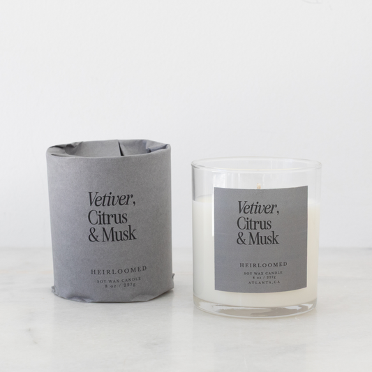Heirloomed Candle - Vetiver, Citrus & Musk - 8 oz Soy Wax