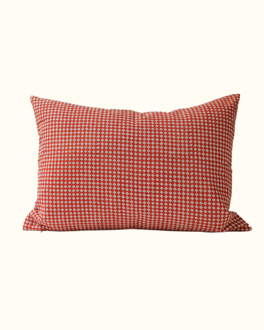 Hand Block-printed Linen Pillow (Red)