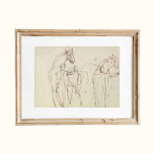 Horse & Man Sketch Antique Print