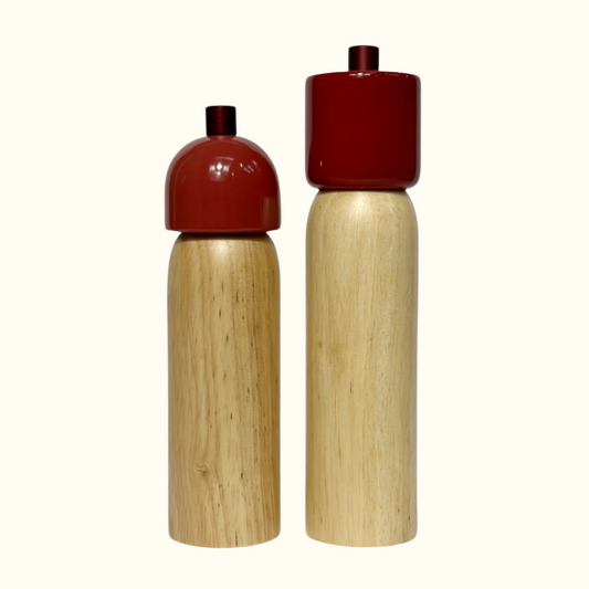 Salt & Pepper Grinder | Natural Wood & Red